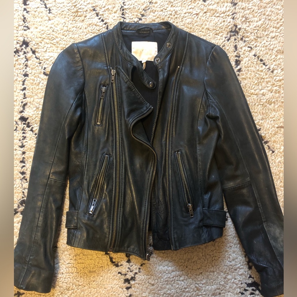 Maje Robbie Black Leather Moto Jacket